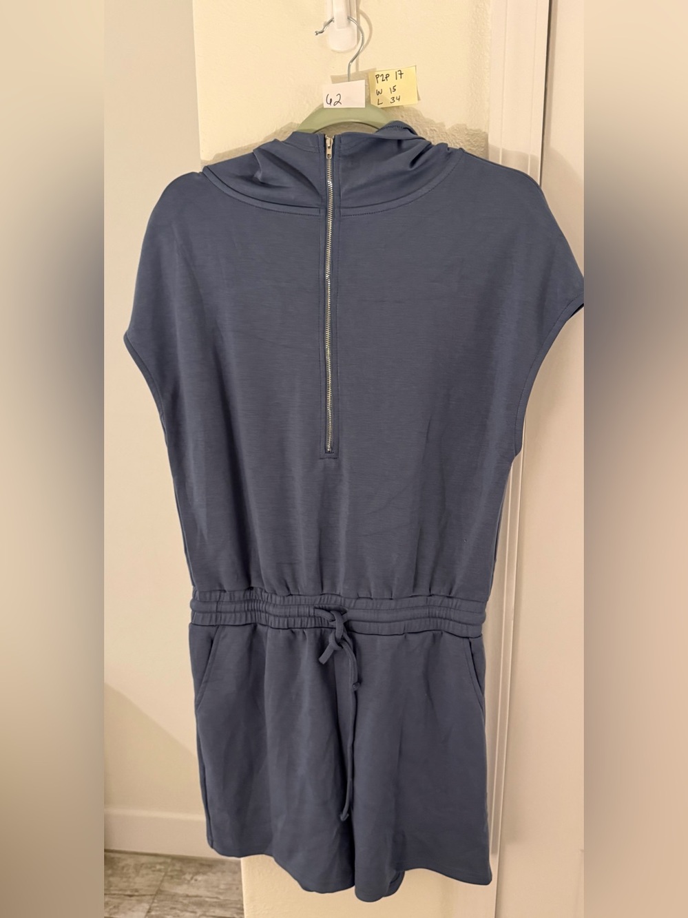 Casual Hooded Short Jumpsuit in Slate Blue